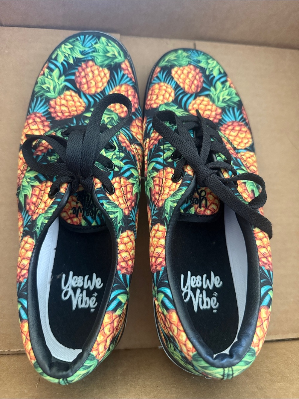 Men’s Yes We Vibe Pineapple Print Black Lace-Up Sneakers
